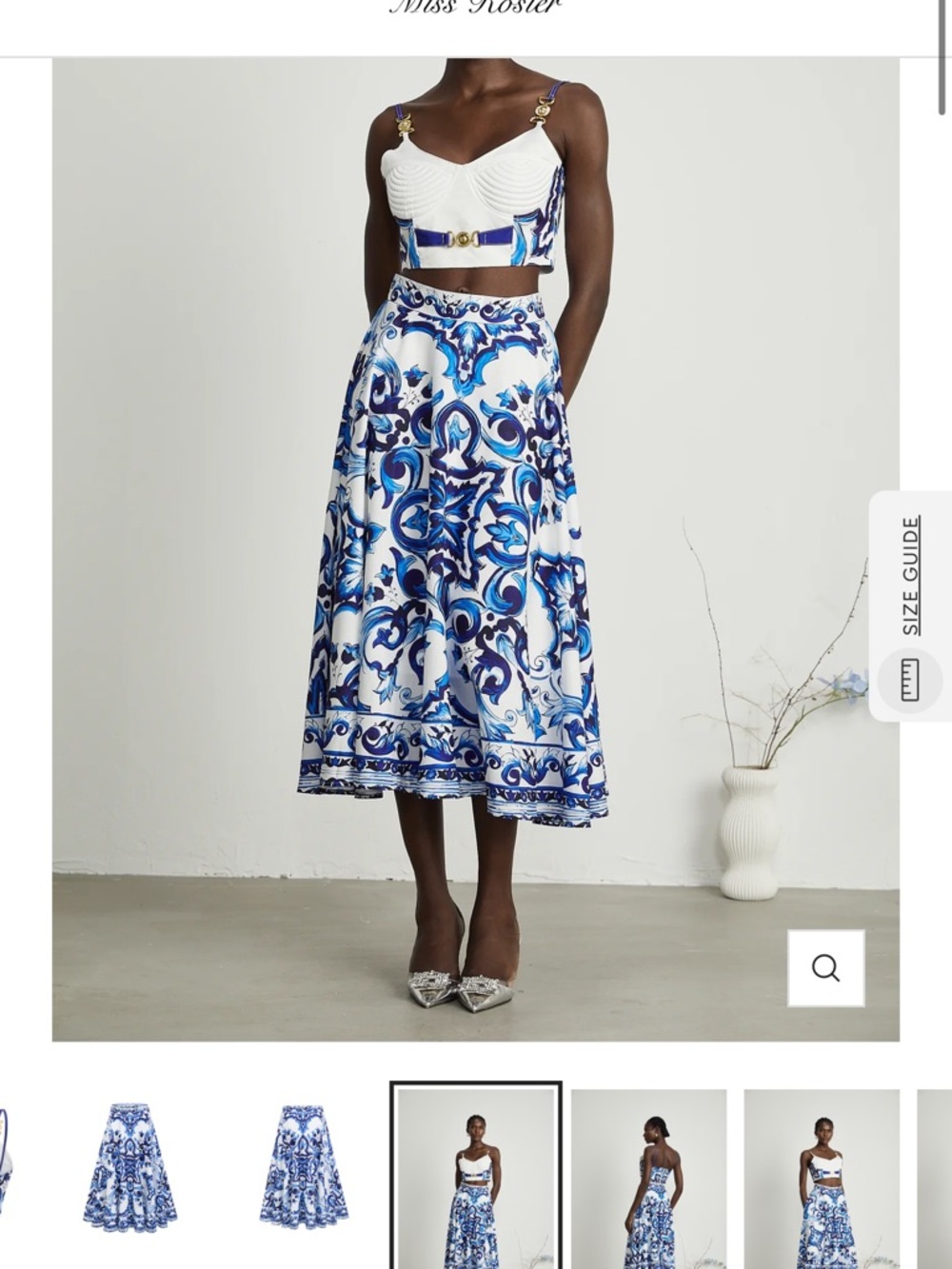 Blue & White Printed Midi Skirt — Elegant A-Line